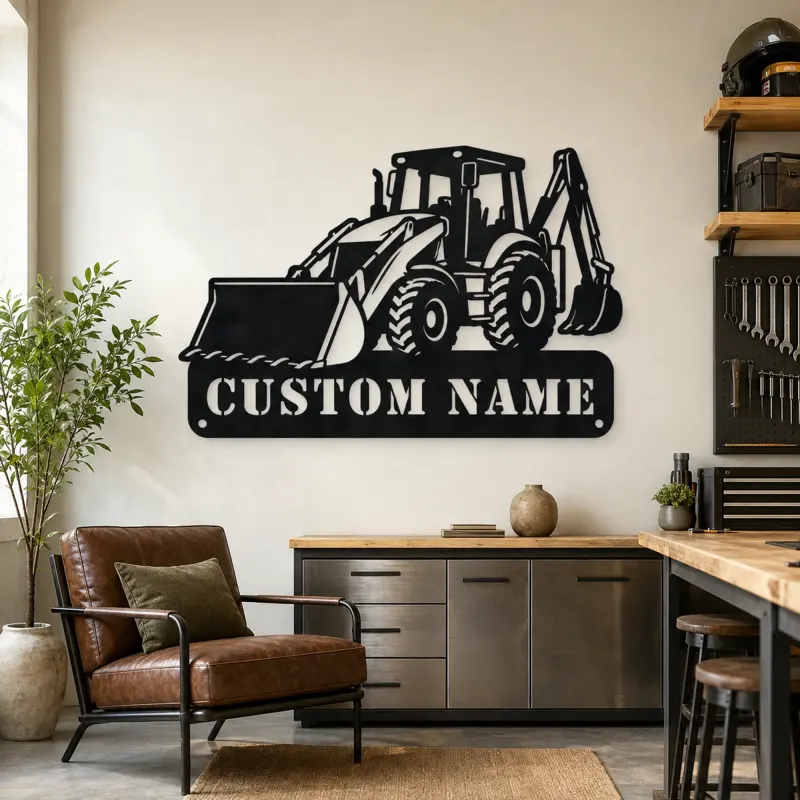 Personalized Backhoe Loader Front and Rear Bucket Metal Wall Art - lifestyle view 4