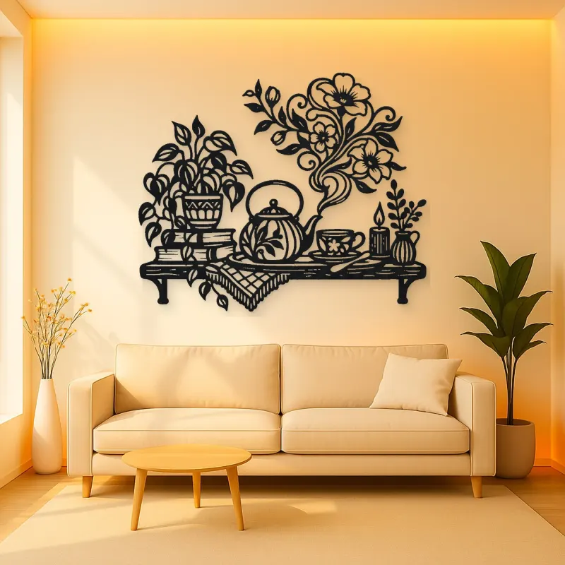 Teapot Floral Steam Metal Wall Art | Botanical Metal Wall Decor