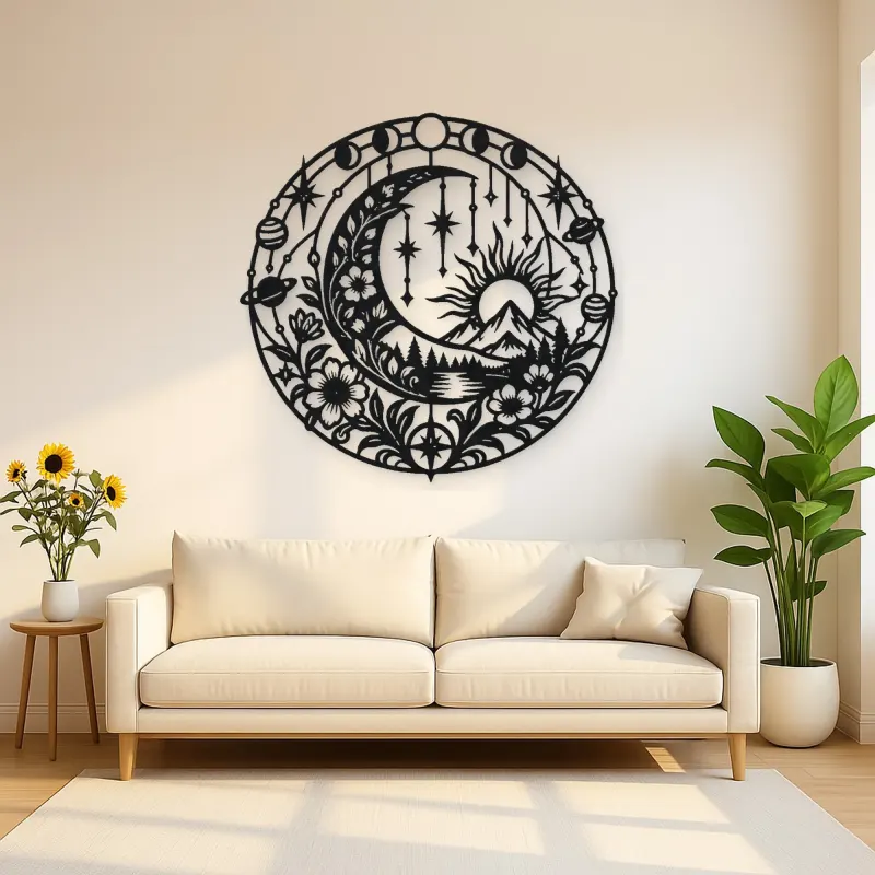 Starry Crescent Garden Metal Wall Art | Botanical Metal Wall Decor