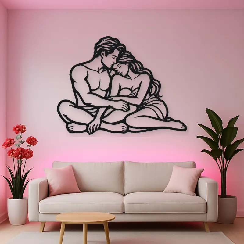 Quiet Night Cuddle Metal Wall Art | Romantic Couple Decor