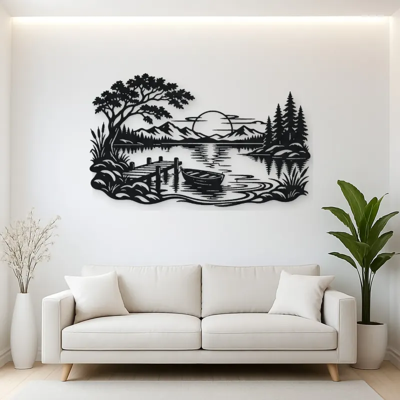 Calm Lake Ripples Metal Wall Art | Nature Silhouette Decor