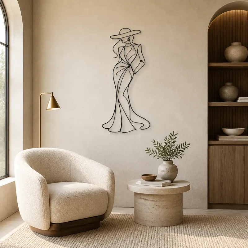 Elegant Hat Model Metal Wall Art | Fashion Figure Wall Decor - lifestyle view 5