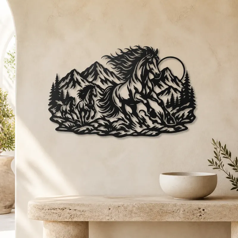 Wild Mustang Mountains Metal Wall Art | Equestrian Wall Decor - lifestyle view 3