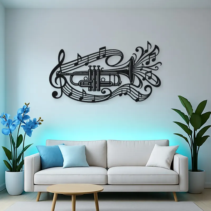 Trumpet Sound Ribbon Metal Wall Art | Music Room Wall Decor