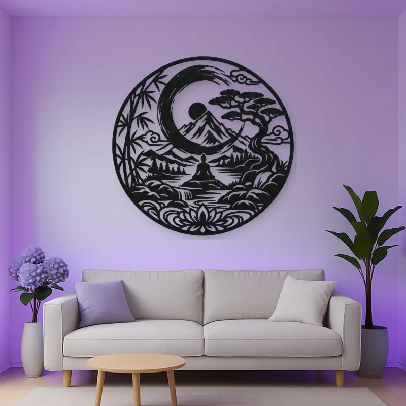 Zen Enso Mountain Metal Wall Art | Nature Silhouette Decor