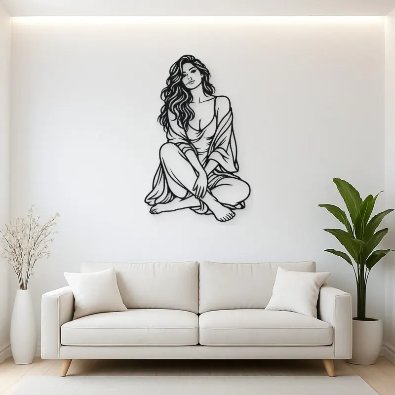 Folded Legs Muse Metal Wall Art | Minimalist Woman Line Art
