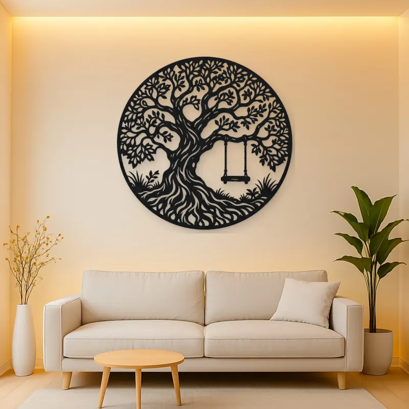 Tree with Swing Metal Wall Art | Botanical Metal Wall Decor
