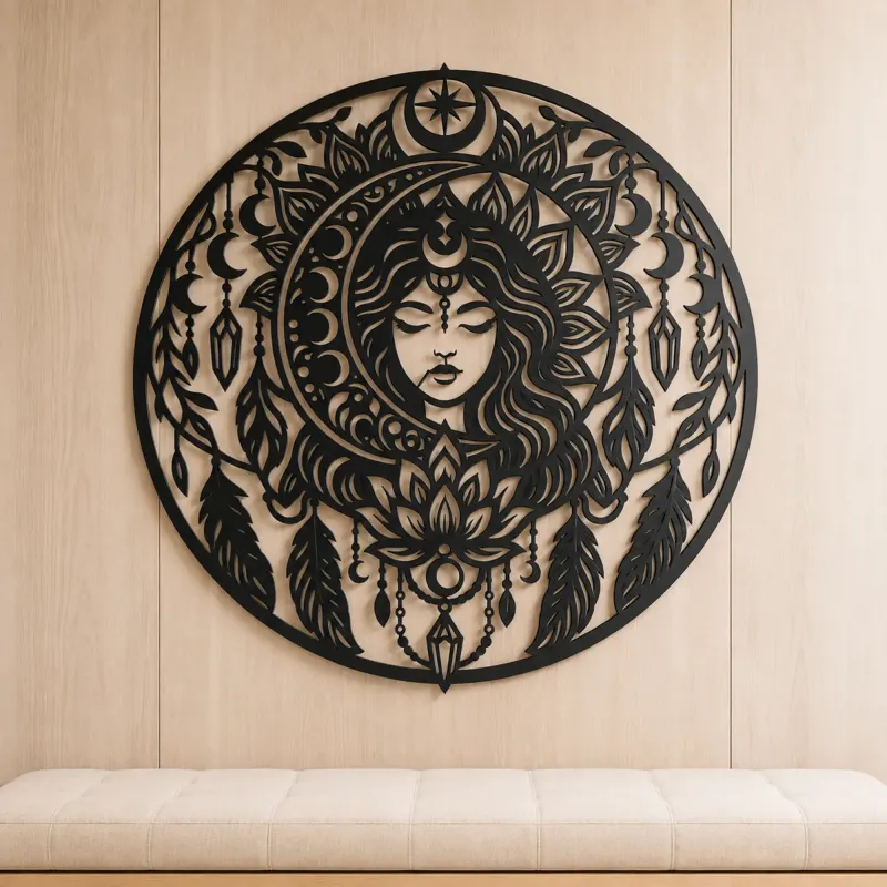 Mandala Moon Metal Wall Art | Spiritual Boho Metal Decor - lifestyle view 5
