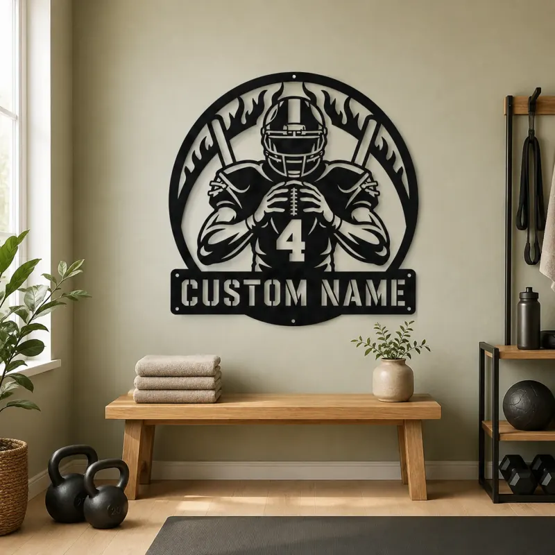 Personalized Number 4 Football Player Flame Metal Wall Art - lifestyle view 4