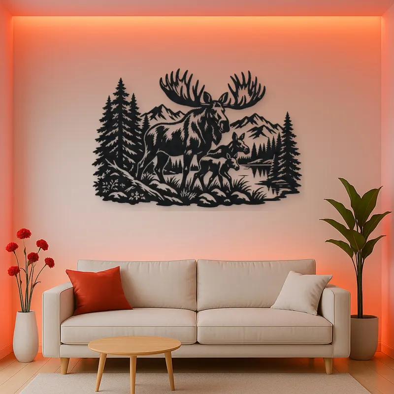 Moose Pine Forest Metal Wall Art | Wildlife Silhouette Decor