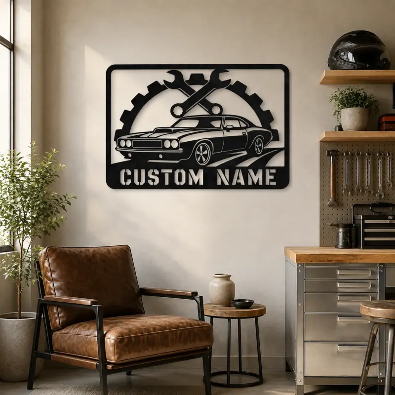 Personalized Muscle Car Metal Wall Art with Wrench Frame - lifestyle view 4