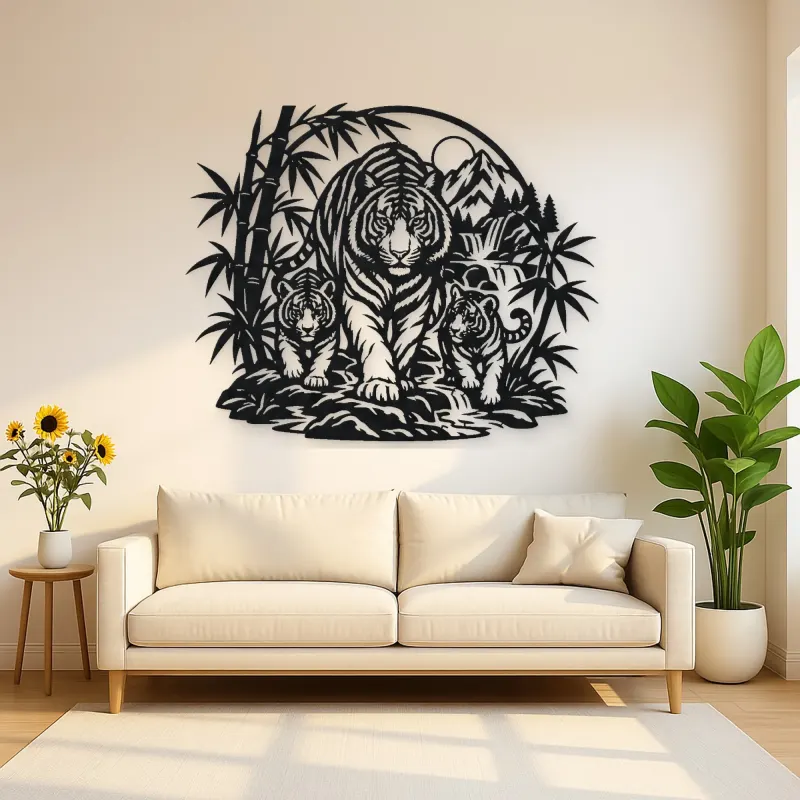 Tiger Bamboo Flow Metal Wall Art | Wildlife Silhouette Decor