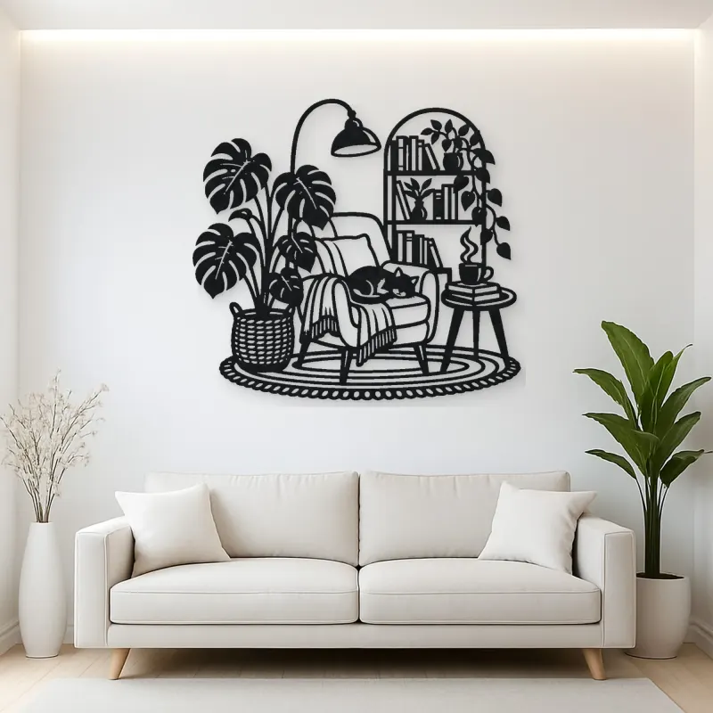 Books and Plant Metal Wall Art | Cozy Home Metal Decor