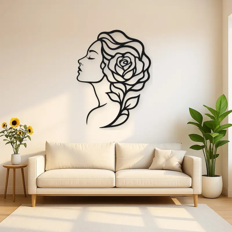 Rose Profile Muse Metal Wall Art | Minimalist Woman Line Art