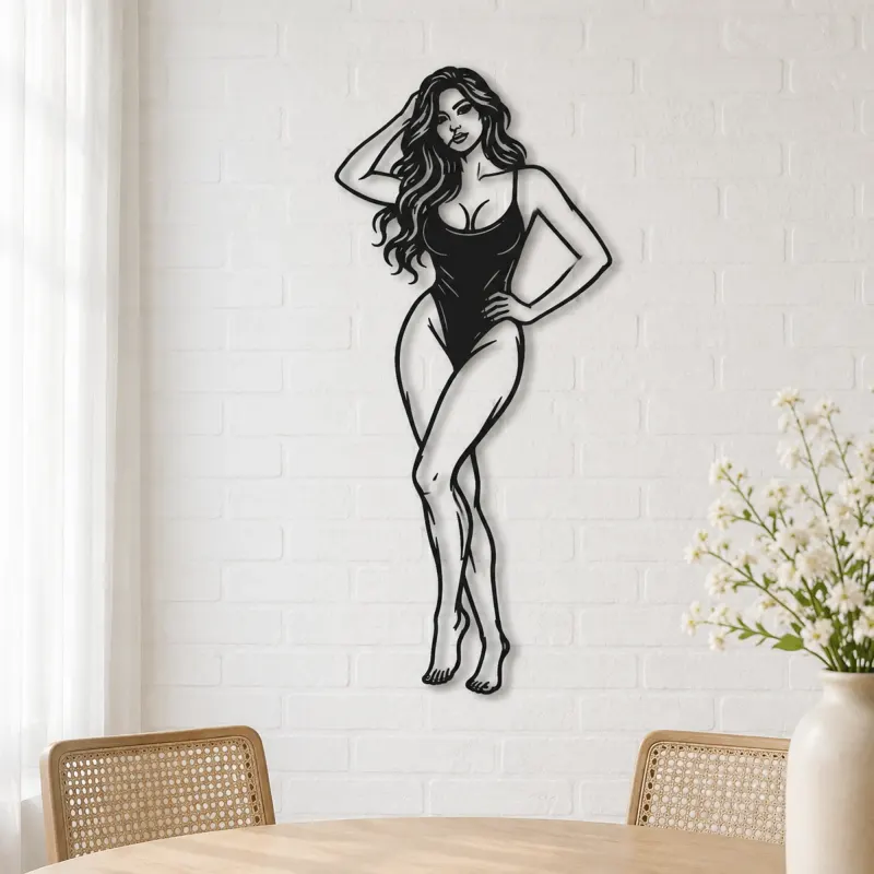 Standing Contrapposto Metal Wall Art | Minimalist Woman Line Art - lifestyle view 4