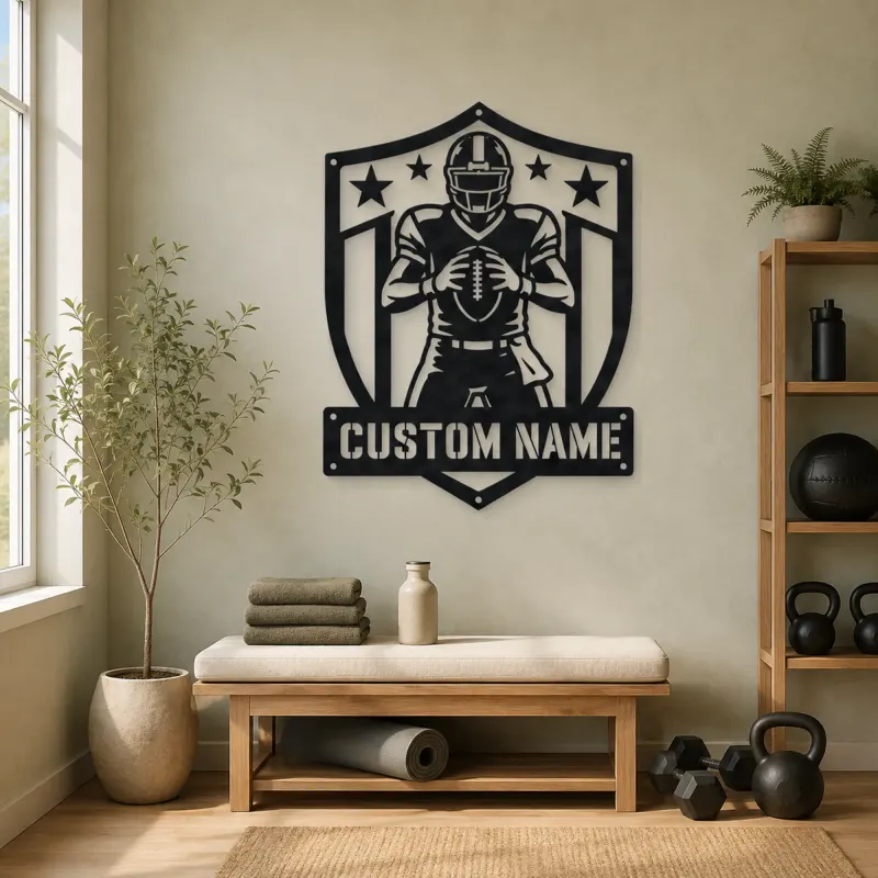 Personalized Football Player Stars and Stripes Shield Metal Wall Art - lifestyle view 4