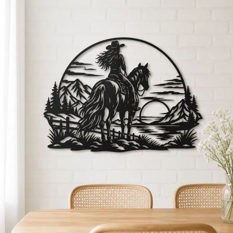 Western Rider Sunset Metal Wall Art | Equestrian Wall Decor - lifestyle view 4