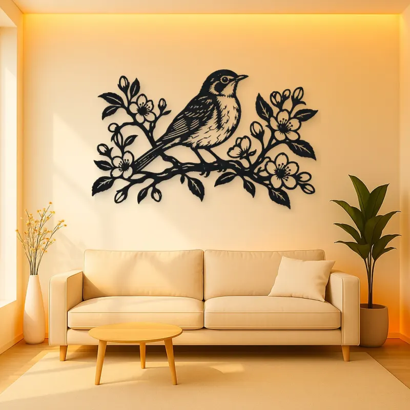 Robin Spring Branch Metal Wall Art | Wildlife Silhouette Decor