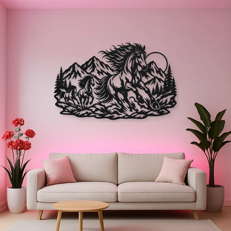 Wild Mustang Mountains Metal Wall Art | Equestrian Wall Decor