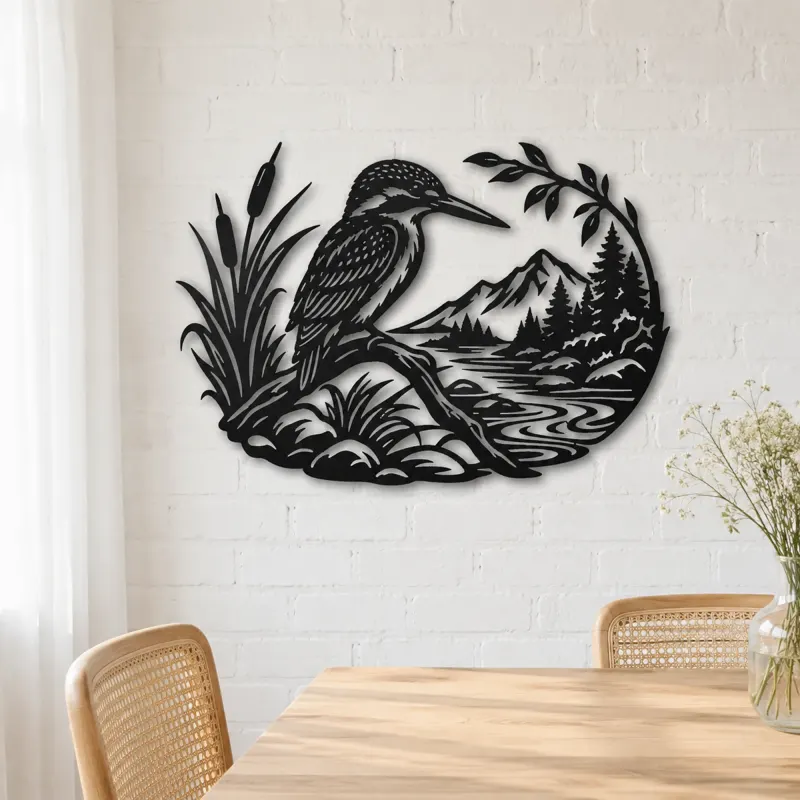 Kingfisher River Metal Wall Art | Wildlife Silhouette Decor - lifestyle view 4