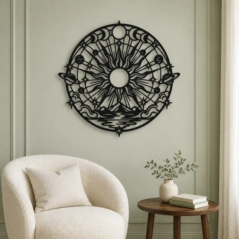 Radiant Sunburst Metal Wall Art | Celestial Boho Wall Decor - lifestyle view 2