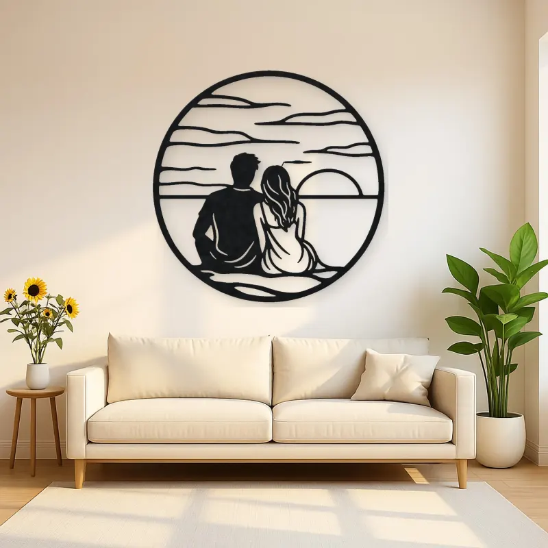 Sunset Silhouette Metal Wall Art | Romantic Couple Decor