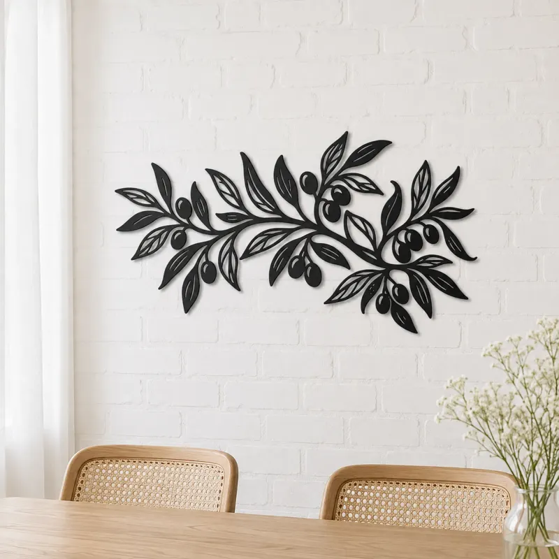 Olive Branch Flow Metal Wall Art | Botanical Metal Wall Decor - lifestyle view 4