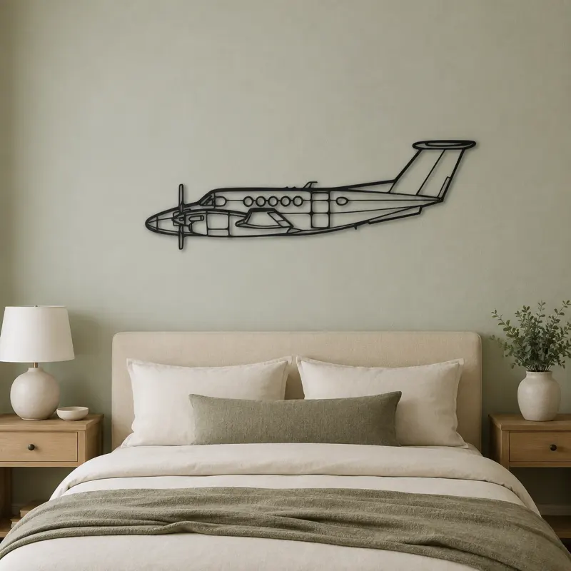 King Air B200 Airplane Silhouette Metal Wall Art, Metal Aircraft Silhouette, Aviation Wall Decor, Aviator Decor - lifestyle view 2