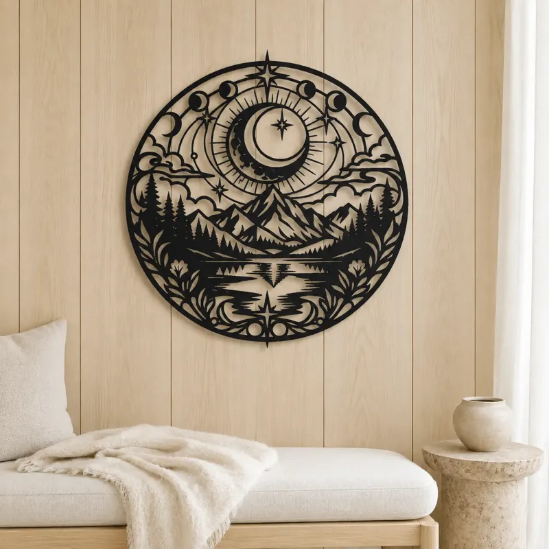 Moon over Mountains Metal Wall Art | Celestial Boho Wall Decor - lifestyle view 5