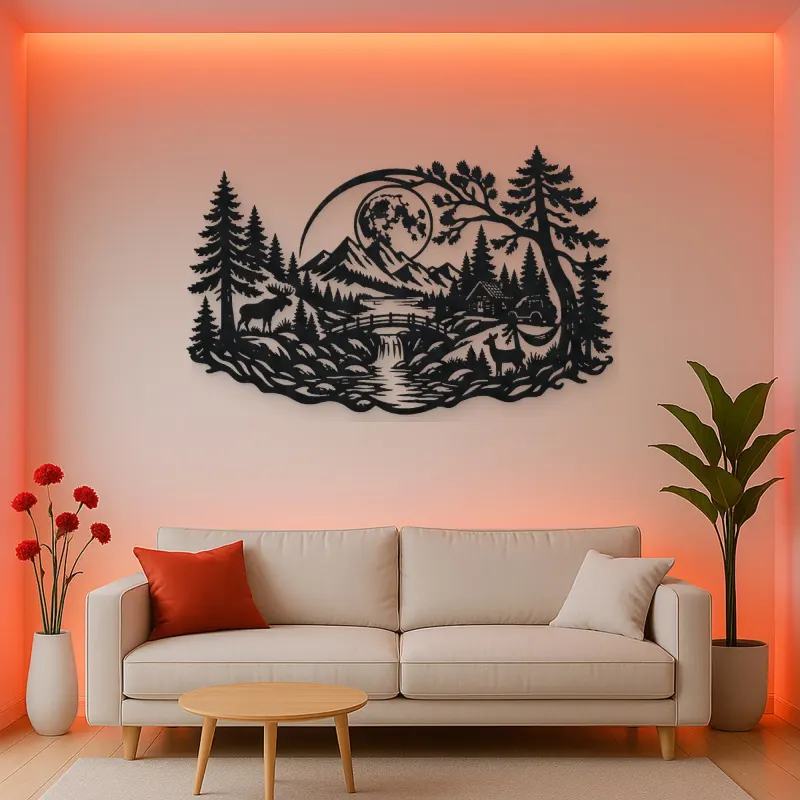 Forest Moon Arc Metal Wall Art | Nature Silhouette Decor