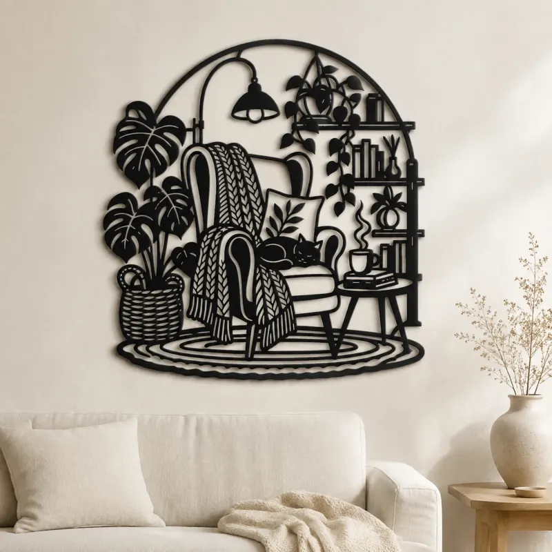 Cartel de metal de rincón de silla de lectura | Decoración acogedora para el hogar