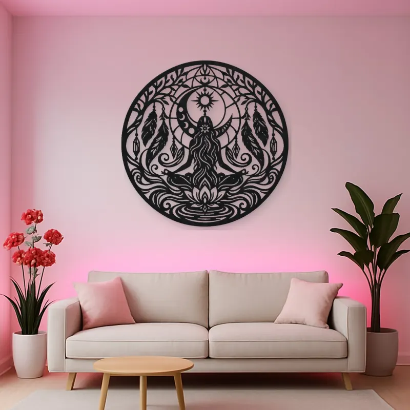 Feather Moon Flow Metal Wall Art | Celestial Boho Wall Decor