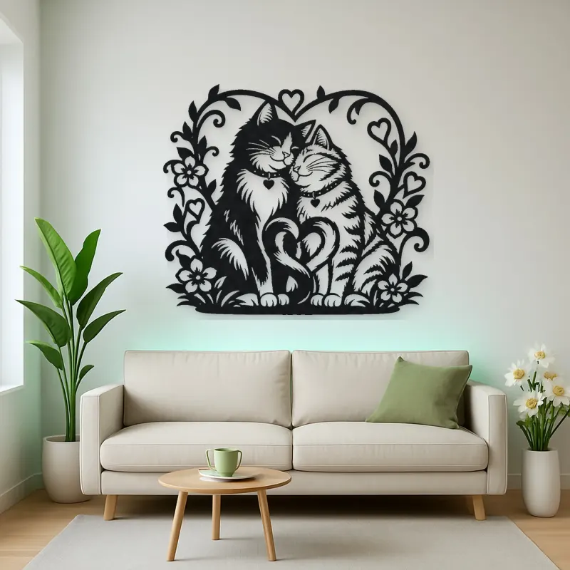 Two Cats in Love Metal Wall Art | Pet Lover Silhouette Decor