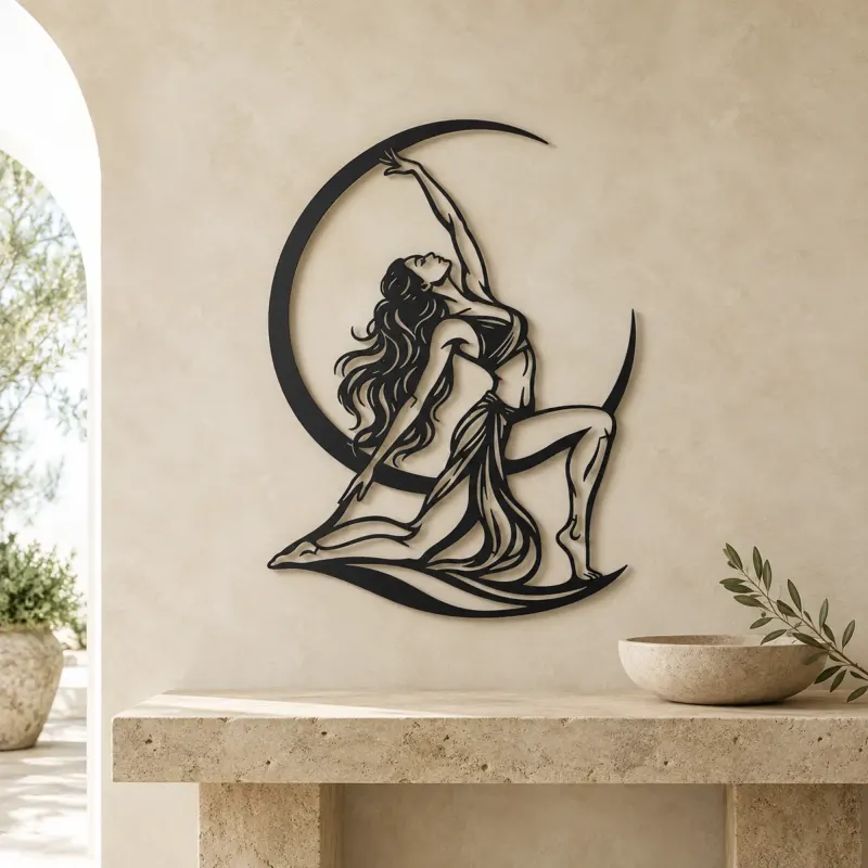 Moon Salutation Metal Wall Art | Movement Silhouette Decor - lifestyle view 3
