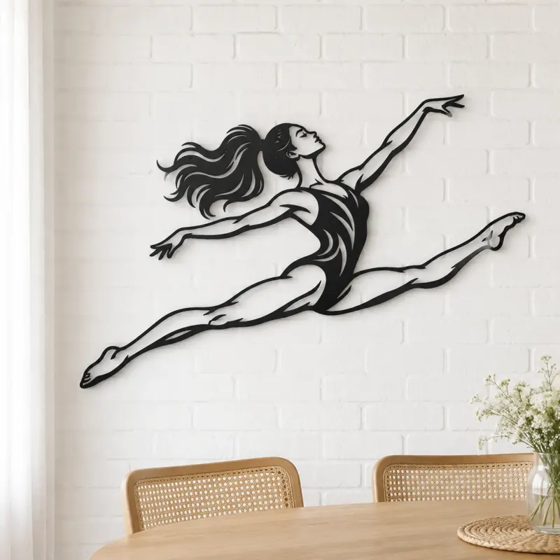 Gymnastics Split Leap Metal Wall Art | Movement Silhouette Decor - lifestyle view 4