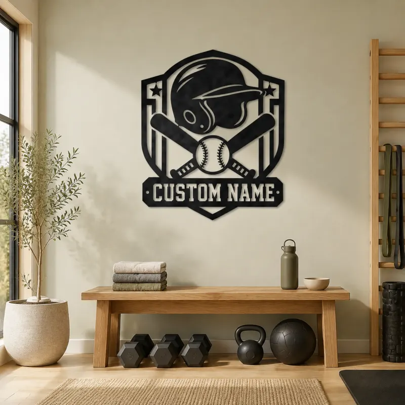 Personalized Baseball Helmet Crossed Bats Shield Metal Wall Art - lifestyle view 4