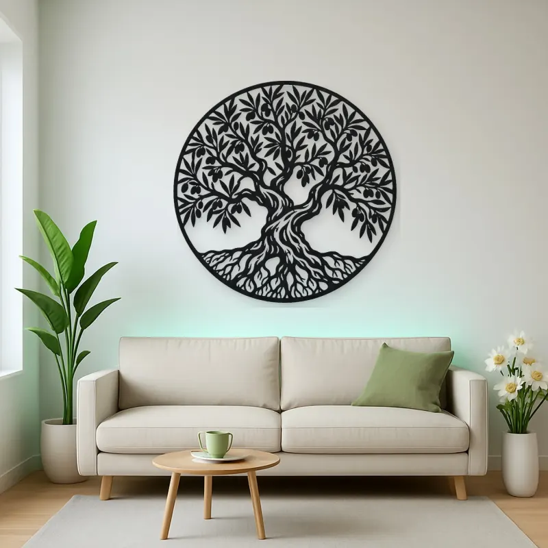 Olive Tree Circle Metal Wall Art | Botanical Metal Wall Decor