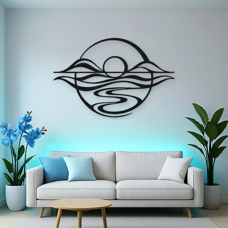 Five Line Horizon Metal Wall Art | Nature Silhouette Decor