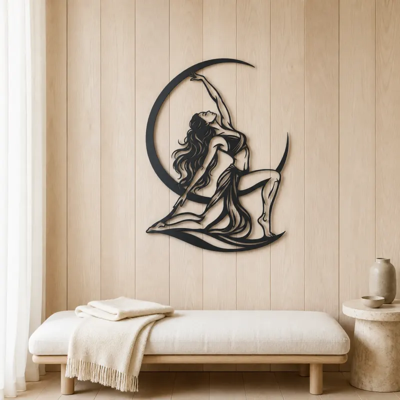 Moon Salutation Metal Wall Art | Movement Silhouette Decor - lifestyle view 5
