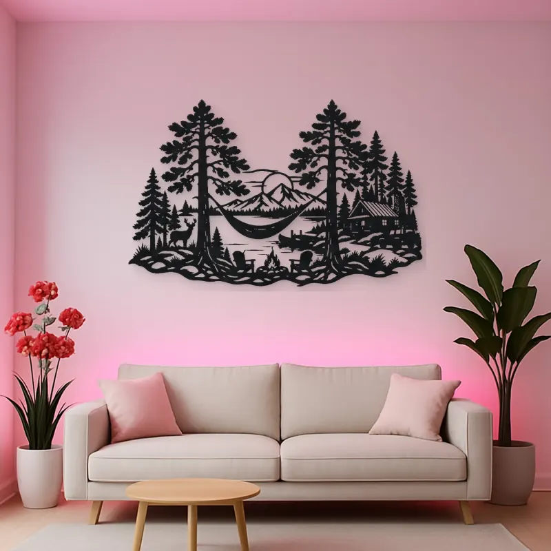 Hammock between Pines Metal Wall Art | Cozy Home Metal Decor