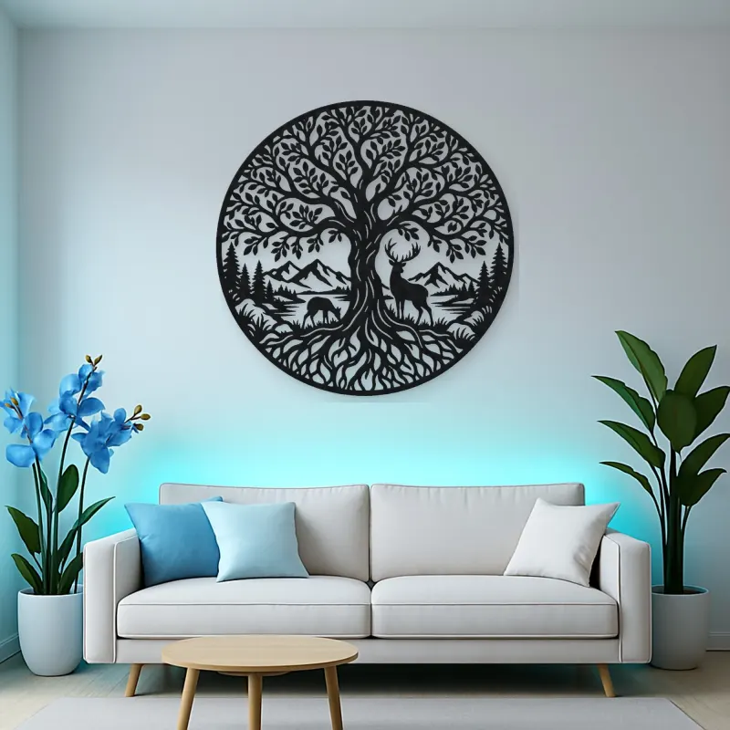 Tree with Deer Metal Wall Art | Wildlife Silhouette Decor