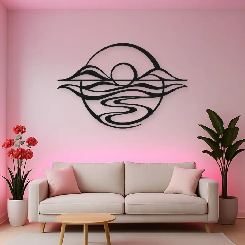 Five Line Horizon Metal Wall Art | Nature Silhouette Decor