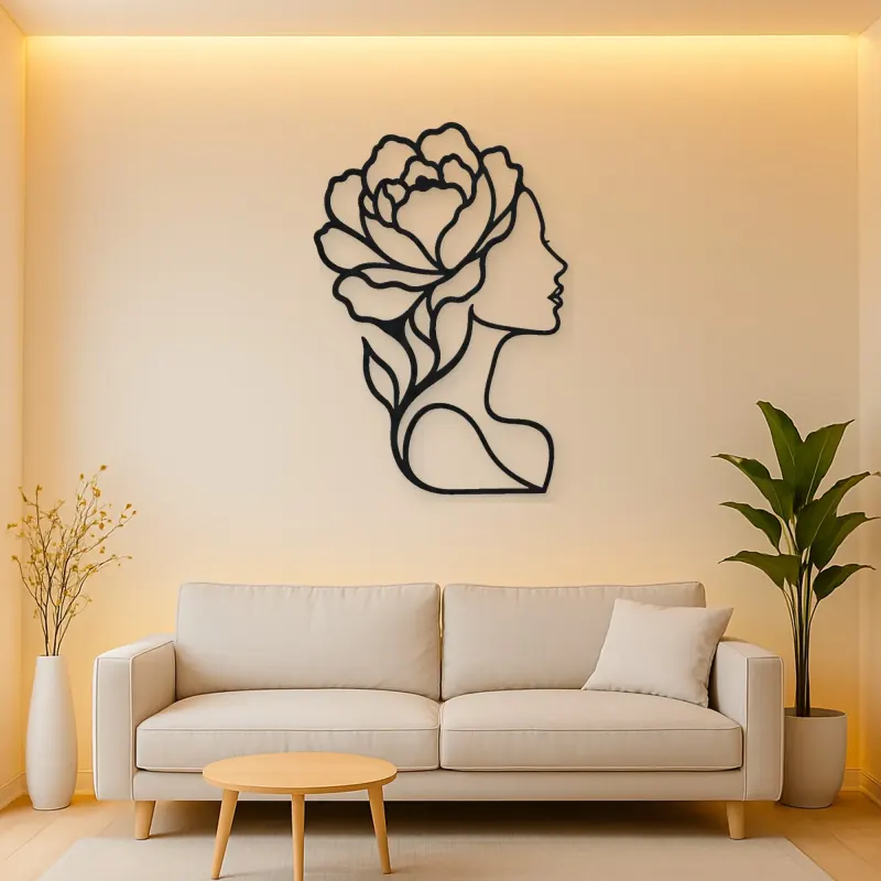 Single Profile Bloom Metal Wall Art | Minimalist Woman Line Art
