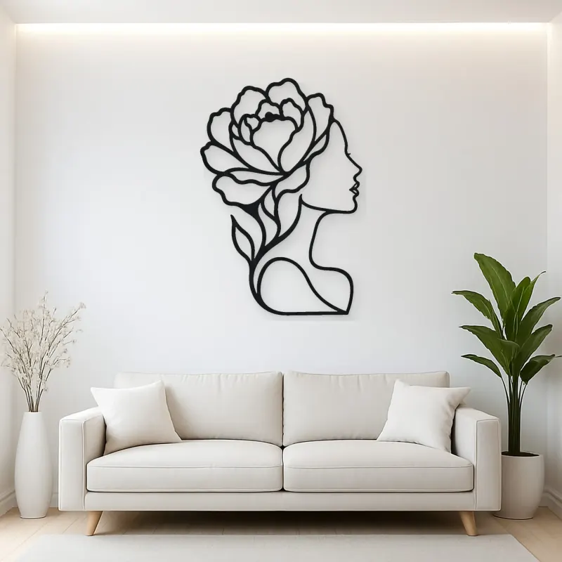 Single Profile Bloom Metal Wall Art | Minimalist Woman Line Art