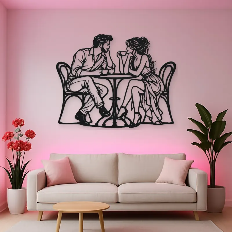 Coffee Date Couple Metal Wall Art | Romantic Couple Decor