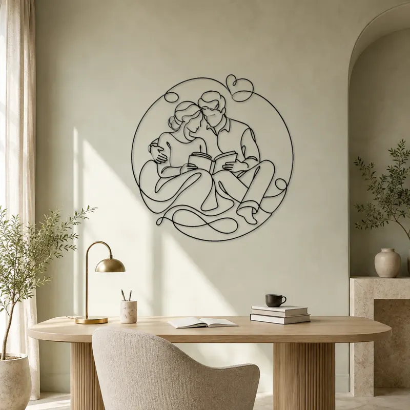 Reading Together Lovers Metal Wall Art | Romantic Couple Decor - lifestyle view 4