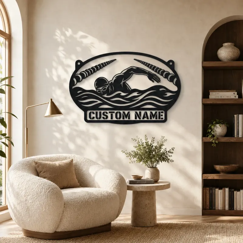 Personalized Freestyle Swimmer Metal Wall Art with Pool Lanes - lifestyle view 5