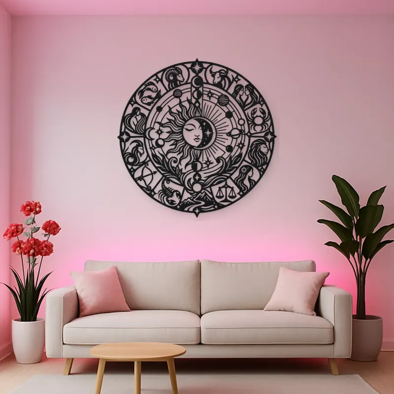 Zodiac Wheel Flow Metal Wall Art | Celestial Boho Wall Decor