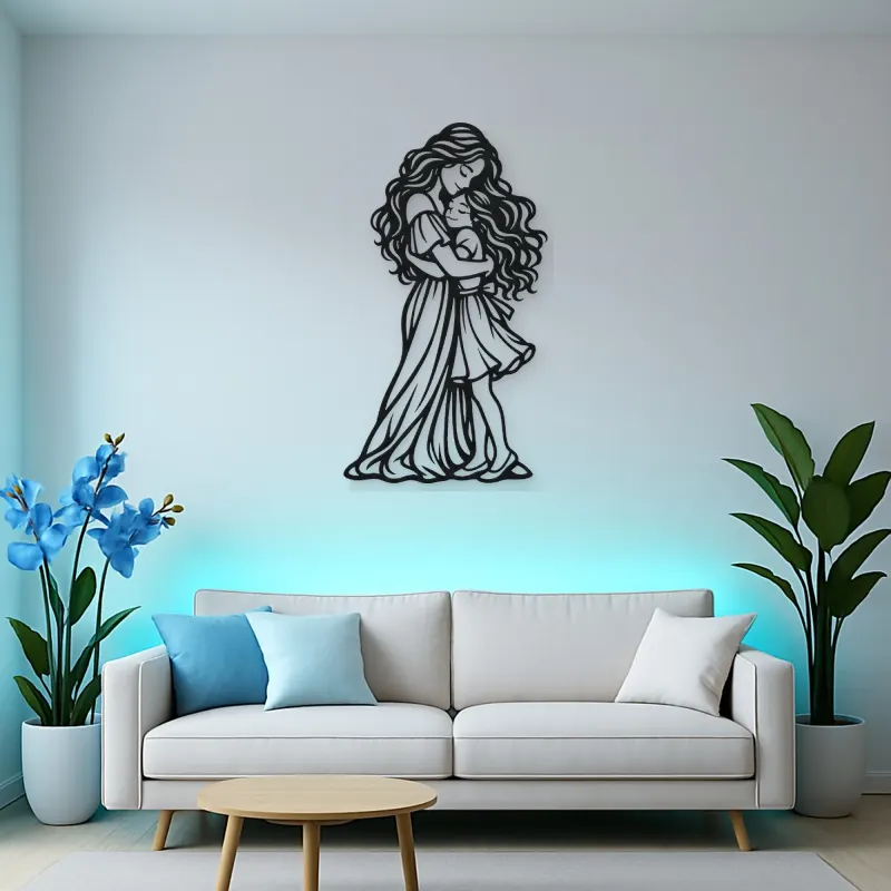 Mother Daughter Hug Metal Wall Art | Family Silhouette Decor