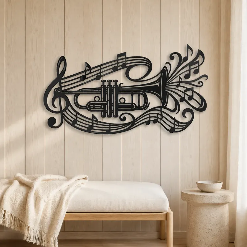 Trumpet Sound Ribbon Metal Wall Art | Music Room Wall Decor - lifestyle view 5
